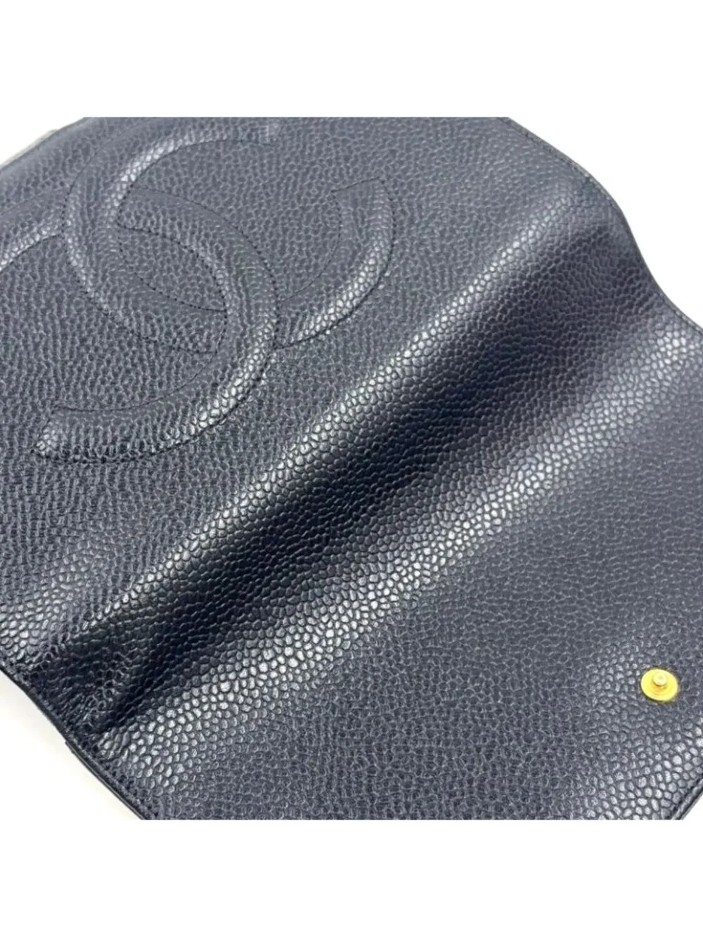 Chanel CC Logo Caviar Leather Black Bifold Wallet Gold
